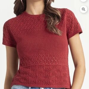 Jessica Simpson Textured Red Short Sleeve Top
